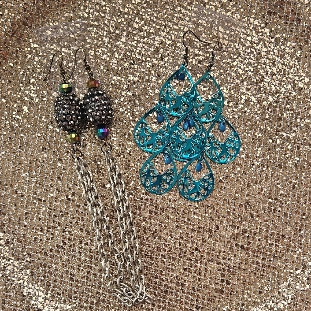 Elegant Silver and Teal Earrings Set